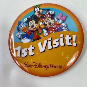 Walt Disney World 1st Visit Button Large Collectible Pinback Mickey Donald Goofy